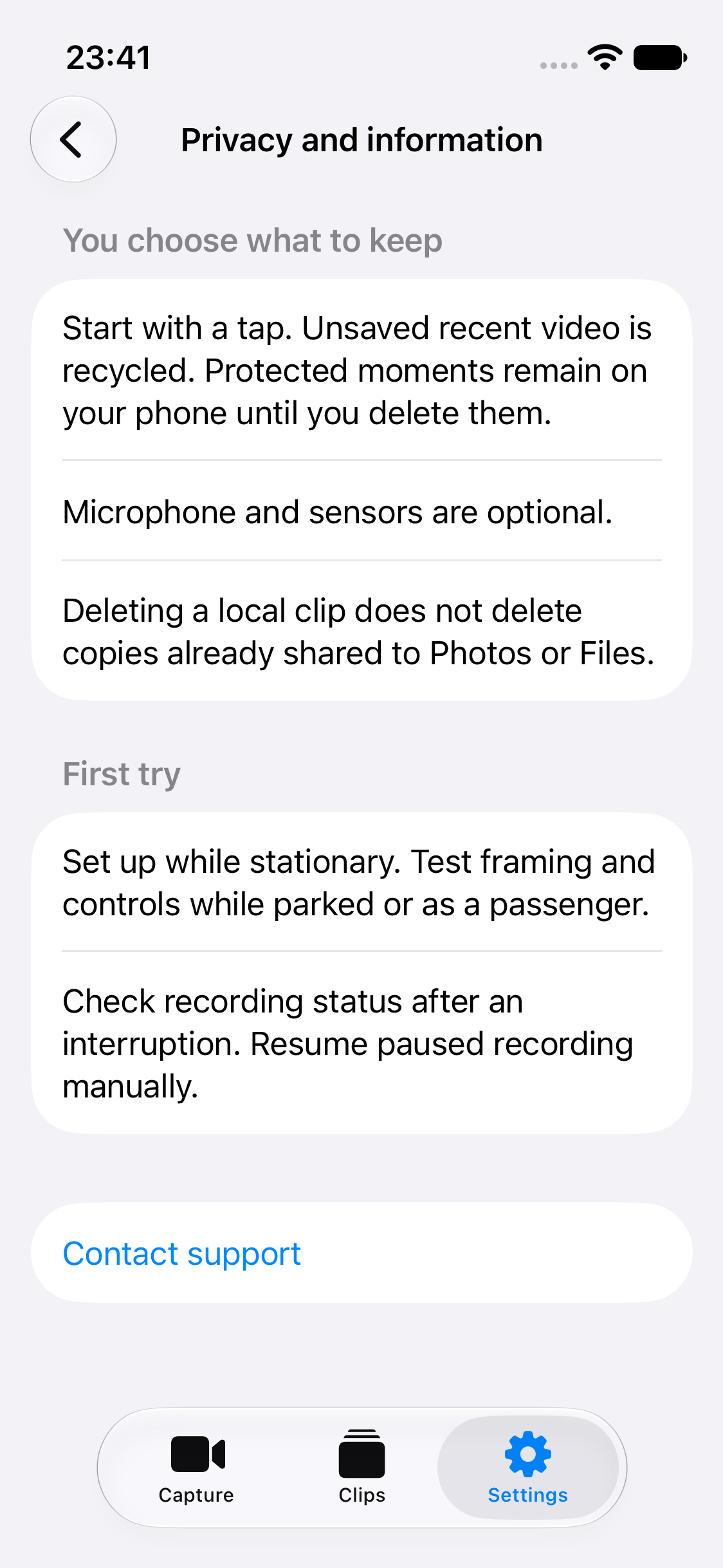 In-app guidance with recording, permission and first-use advice.